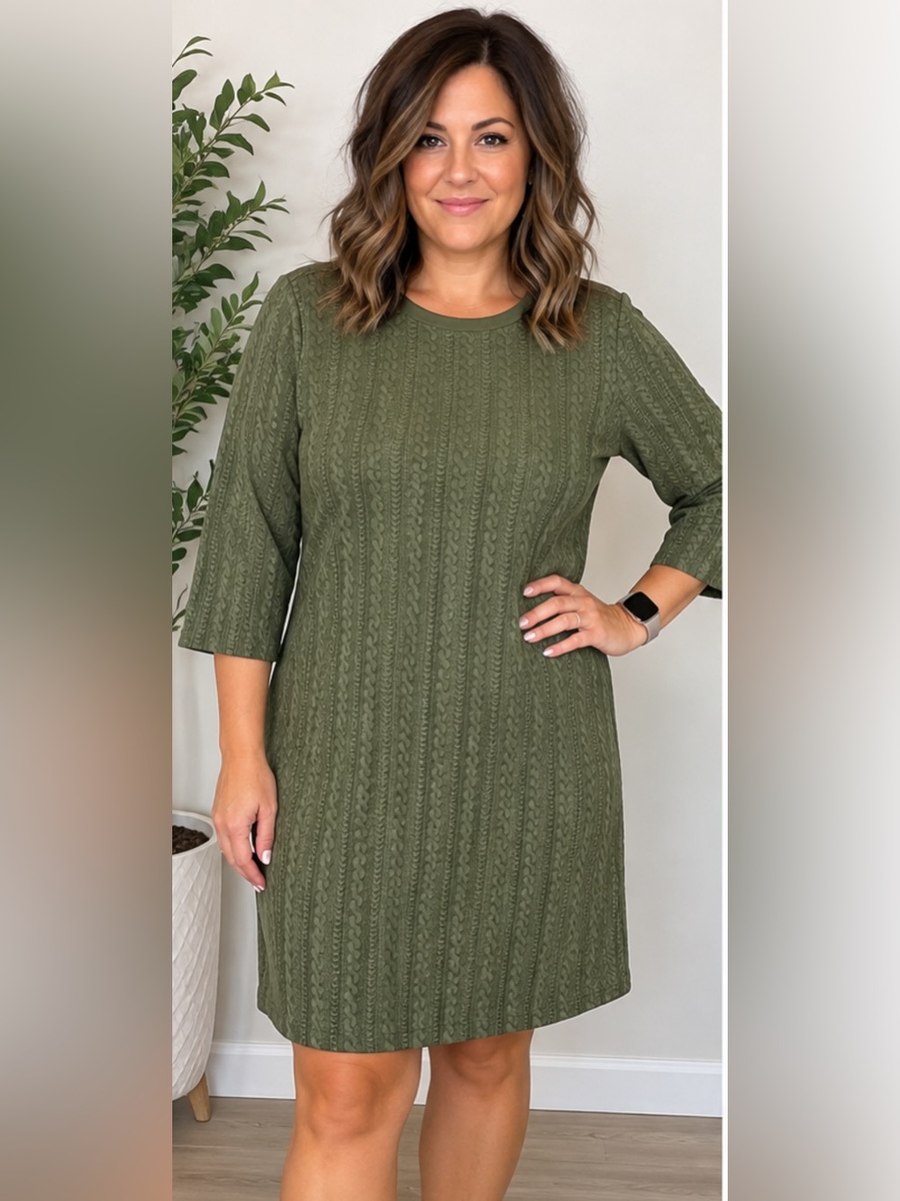 NWT PENN. Essentials Olive Green Textured Dress Size X 14/16